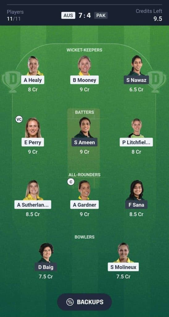 AUS-W-vs-PAK-W-Dream-11-Prediction-Team