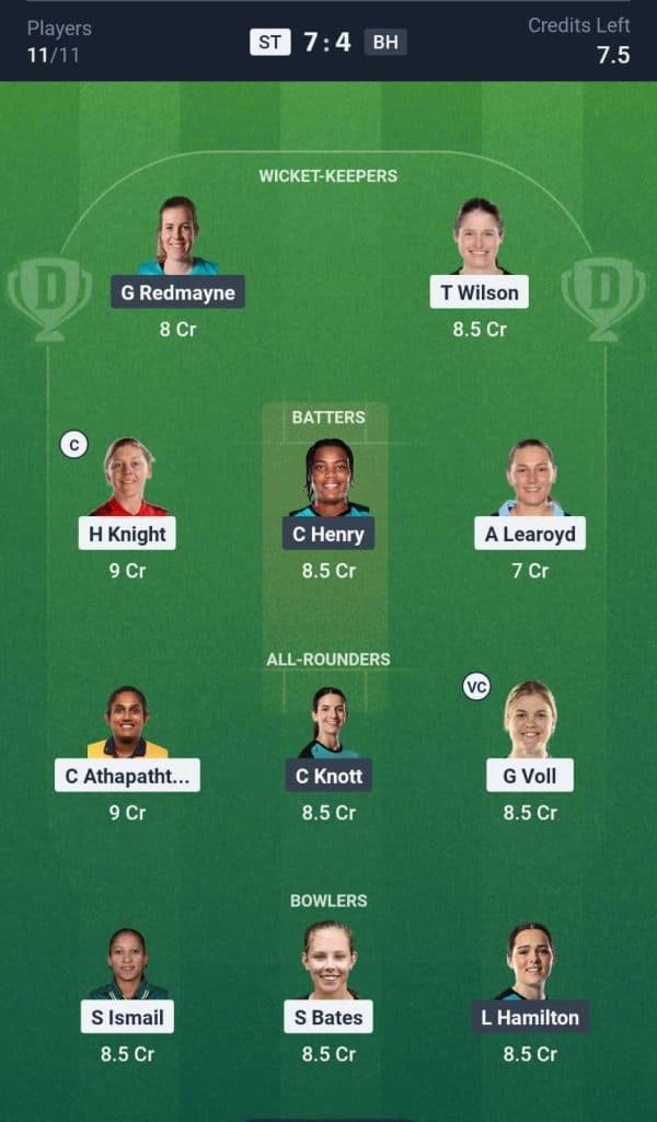 ST-W vs BH-W Dream11 Prediction team ST-W vs BH-W Dream11 Prediction team